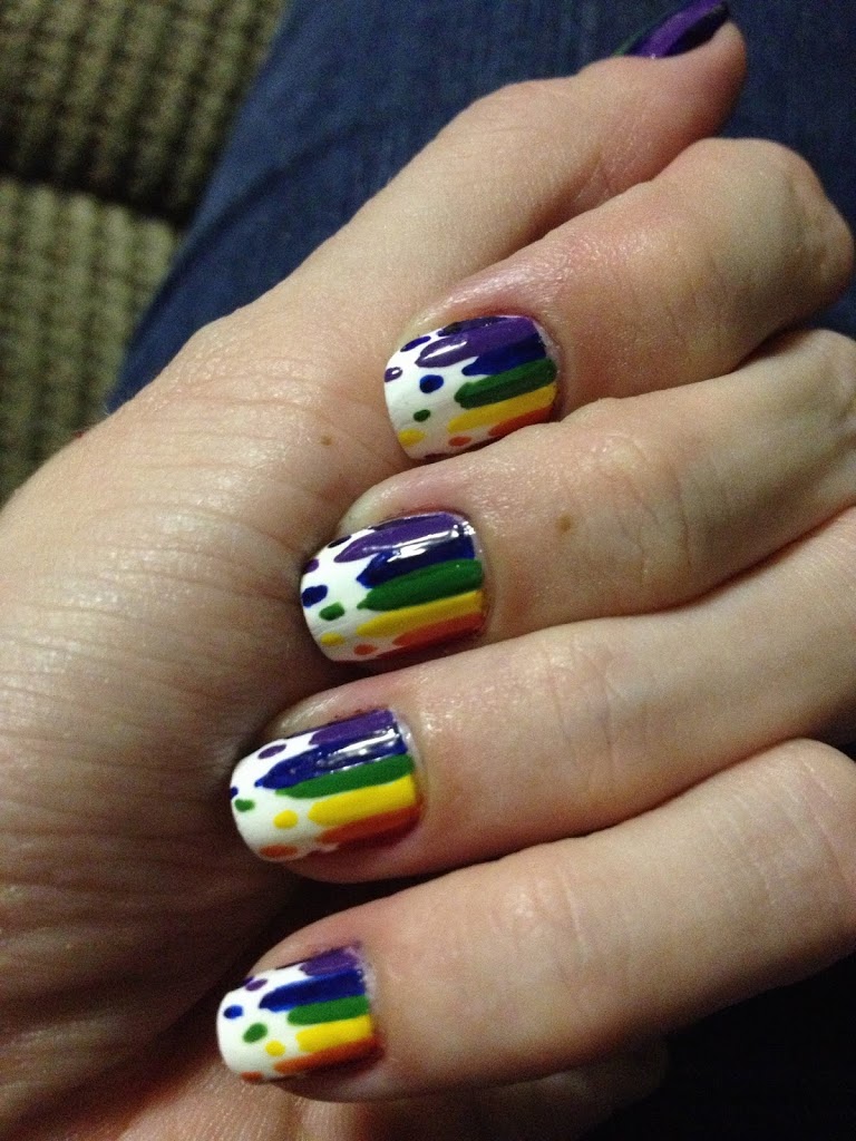Dripping rainbow nails, different lighting