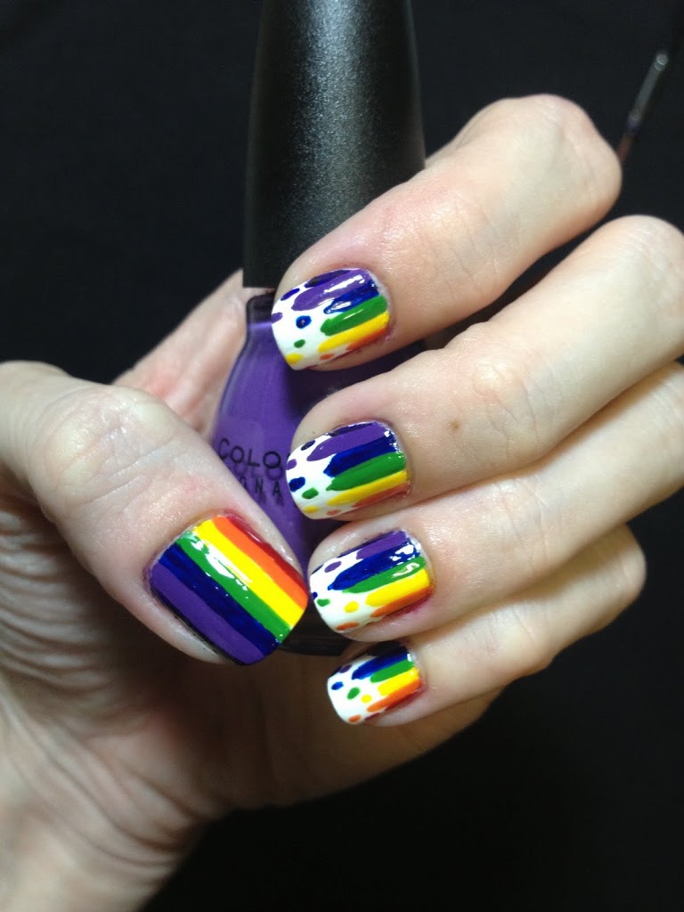Dripping rainbow nails with bottle