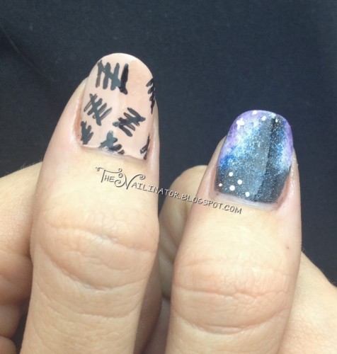 Doctor Who nail art: tally marks from "The Silence" and galaxy nail