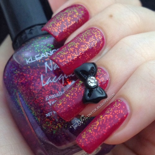 Kleancolor Chunky Holo Purple over San San Red Gleam with bow charm accent
