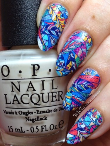 Hippie Feathers nail decal manicure